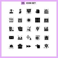 Universal Icon Symbols Group of 25 Modern Solid Glyphs of internet lock people document statistics Editable Vector Design Elements