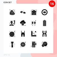 16 Thematic Vector Solid Glyphs and Editable Symbols of typing support building message property Editable Vector Design Elements