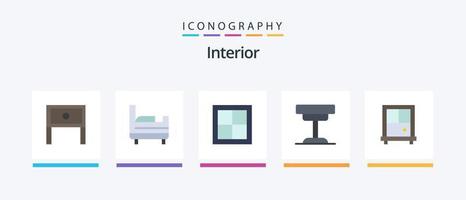 paquete interior de 5 iconos planos que incluye ventana. interior. hogar. muebles. decoración. diseño de iconos creativos vector