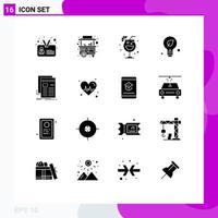 Set of 16 Vector Solid Glyphs on Grid for news gazette night idea environment Editable Vector Design Elements