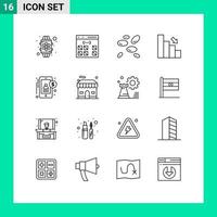 Group of 16 Modern Outlines Set for finance chart interface business white cells Editable Vector Design Elements