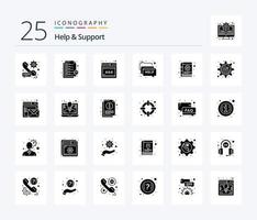 Help And Support 25 Solid Glyph icon pack including content. message. support. help. chat vector