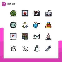 16 Universal Flat Color Filled Line Signs Symbols of education bacteria game keyboard equipment Editable Creative Vector Design Elements