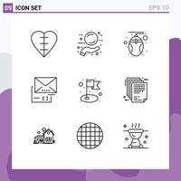 Outline Pack of 9 Universal Symbols of flag mail computer email attachment Editable Vector Design Elements