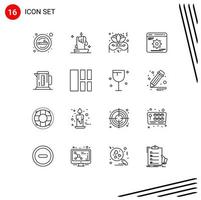 Set of 16 Commercial Outlines pack for boiler gear illumination development party Editable Vector Design Elements