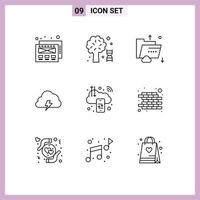 Group of 9 Modern Outlines Set for cloud sun internet spring cloud Editable Vector Design Elements