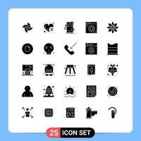 25 Thematic Vector Solid Glyphs and Editable Symbols of physics webpage mobile setting browser Editable Vector Design Elements