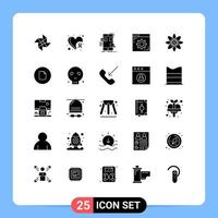 25 Thematic Vector Solid Glyphs and Editable Symbols of physics webpage mobile setting browser Editable Vector Design Elements