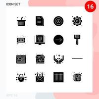 Set of 16 Modern UI Icons Symbols Signs for chip nuclear eye molecule atom Editable Vector Design Elements