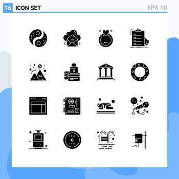 16 Solid Glyph concept for Websites Mobile and Apps list check data checklist love Editable Vector Design Elements