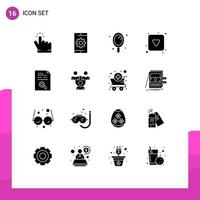 16 iconos creativos, signos y símbolos modernos de contenido, flecha de búsqueda hacia abajo, salón, elementos de diseño vectorial editables vector