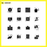 Group of 16 Solid Glyphs Signs and Symbols for housekeeping detergent diary cleaning sidebar Editable Vector Design Elements