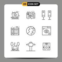 Group of 9 Modern Outlines Set for nature earth appliances bunk bed home Editable Vector Design Elements