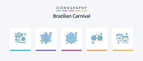 Brazilian Carnival Blue 5 Icon Pack Including happy sad. roles. floral. masks. glasses. Creative Icons Design vector