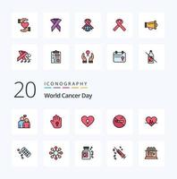 paquete de iconos de color lleno de línea del día mundial del cáncer 20 como paciente amor mano cáncer de corazón vector