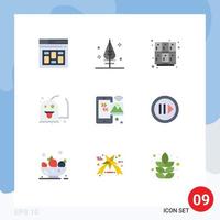 Pack of 9 Modern Flat Colors Signs and Symbols for Web Print Media such as internet fun learning play ghost Editable Vector Design Elements