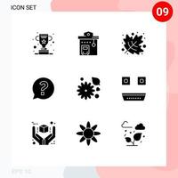 Pack of 9 Modern Solid Glyphs Signs and Symbols for Web Print Media such as buttercup social stop question chat Editable Vector Design Elements