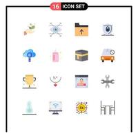 16 iconos creativos signos y símbolos modernos de búsqueda en la nube documento escudo de seguridad paquete editable de elementos de diseño de vectores creativos