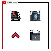 Mobile Interface Filledline Flat Color Set of 4 Pictograms of insurance up van office folder Editable Vector Design Elements