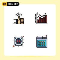 4 User Interface Filledline Flat Color Pack of modern Signs and Symbols of like graph review analytics electricity Editable Vector Design Elements
