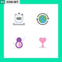 Universal Icon Symbols Group of 4 Modern Flat Icons of timer symbol earth day heart Editable Vector Design Elements