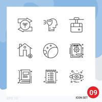 Set of 9 Modern UI Icons Symbols Signs for backside lock cable house buildings Editable Vector Design Elements