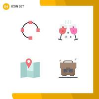 Modern Set of 4 Flat Icons and symbols such as open bag champagne map 5 Editable Vector Design Elements