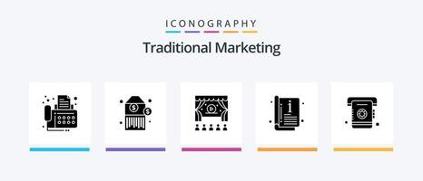 paquete de iconos de glifo 5 de marketing tradicional que incluye lista. libro. anuncio. teléfono. cubrir. diseño de iconos creativos vector