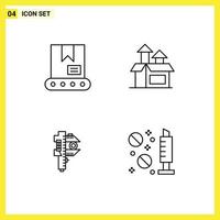 Set of 4 Commercial Filledline Flat Colors pack for bulldozer measure management product tiny Editable Vector Design Elements