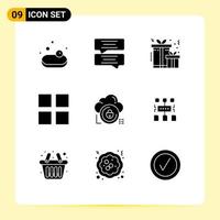 Set of 9 Modern UI Icons Symbols Signs for algorithm lock xmas secure cloud Editable Vector Design Elements