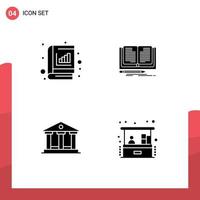 Editable Vector Line Pack of 4 Simple Solid Glyphs of analysis bank graph novel money Editable Vector Design Elements