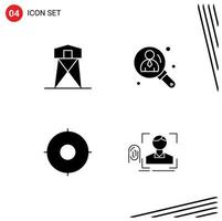 Universal Icon Symbols Group of 4 Modern Solid Glyphs of defense circle tower management position Editable Vector Design Elements