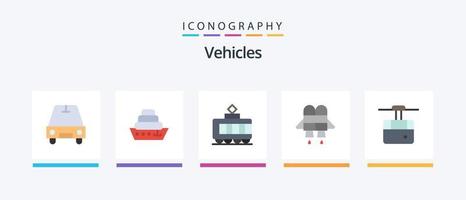 Paquete de 5 iconos planos de vehículos que incluye. transporte. transporte. funicular. diseño de iconos creativos vector