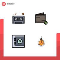 Set of 4 Modern UI Icons Symbols Signs for audio protect tape e light Editable Vector Design Elements