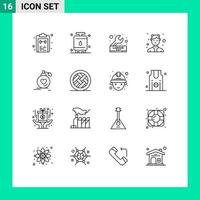 Outline Pack of 16 Universal Symbols of female avatar power wrench engineer Editable Vector Design Elements