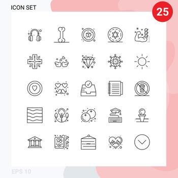 Stock Vector Icon Pack of 25 Line Signs and Symbols for location muscle circle routine checklist Editable Vector Design Elements