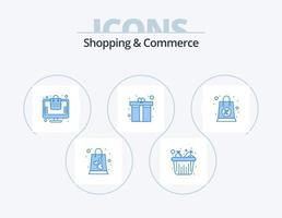 Shopping And Commerce Blue Icon Pack 5 Icon Design. bag. reward. order approved. present. gift box vector