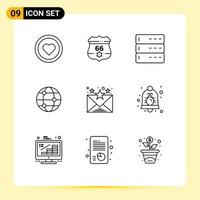 Stock Vector Icon Pack of 9 Line Signs and Symbols for communication email admin world globe Editable Vector Design Elements