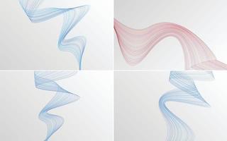 Set of 4 geometric wave pattern background Abstract waving line vector