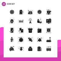 25 Universal Solid Glyphs Set for Web and Mobile Applications cafe sun jar electricity earth day Editable Vector Design Elements