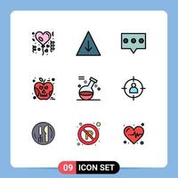 Pack of 9 creative Filledline Flat Colors of spa game comment element poison Editable Vector Design Elements