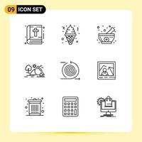 User Interface Pack of 9 Basic Outlines of business mountain bowl nature hill Editable Vector Design Elements