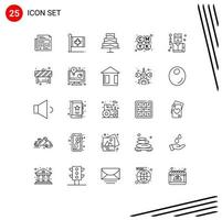 User Interface Pack of 25 Basic Lines of profession crime maple printing cmyk Editable Vector Design Elements