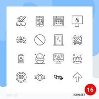 Mobile Interface Outline Set of 16 Pictograms of discount lock online computer website Editable Vector Design Elements