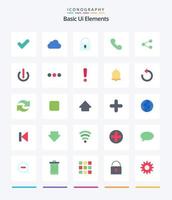 Paquete de 25 iconos planos de elementos de interfaz de usuario básicos creativos, como compartir. llamar. cerrar con llave. teléfono. teléfono vector