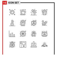 Set of 16 Modern UI Icons Symbols Signs for thermometer muffin cocktail cup cupcake Editable Vector Design Elements