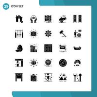 Pack of 25 Modern Solid Glyphs Signs and Symbols for Web Print Media such as draw howitzer product cannon notification Editable Vector Design Elements