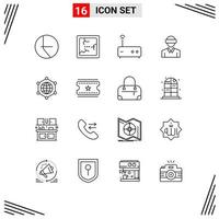16 Thematic Vector Outlines and Editable Symbols of cinema tickets globe router global technology Editable Vector Design Elements