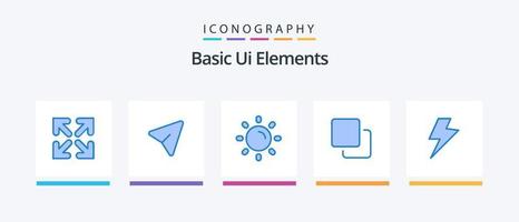 paquete de iconos básicos de elementos de interfaz de usuario azul 5 que incluye electricidad. fuerza. luz. pila. medios de comunicación. diseño de iconos creativos vector