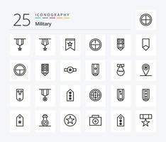 paquete de íconos militares de 25 líneas que incluye logros. raya. estrella. rango. insignia vector